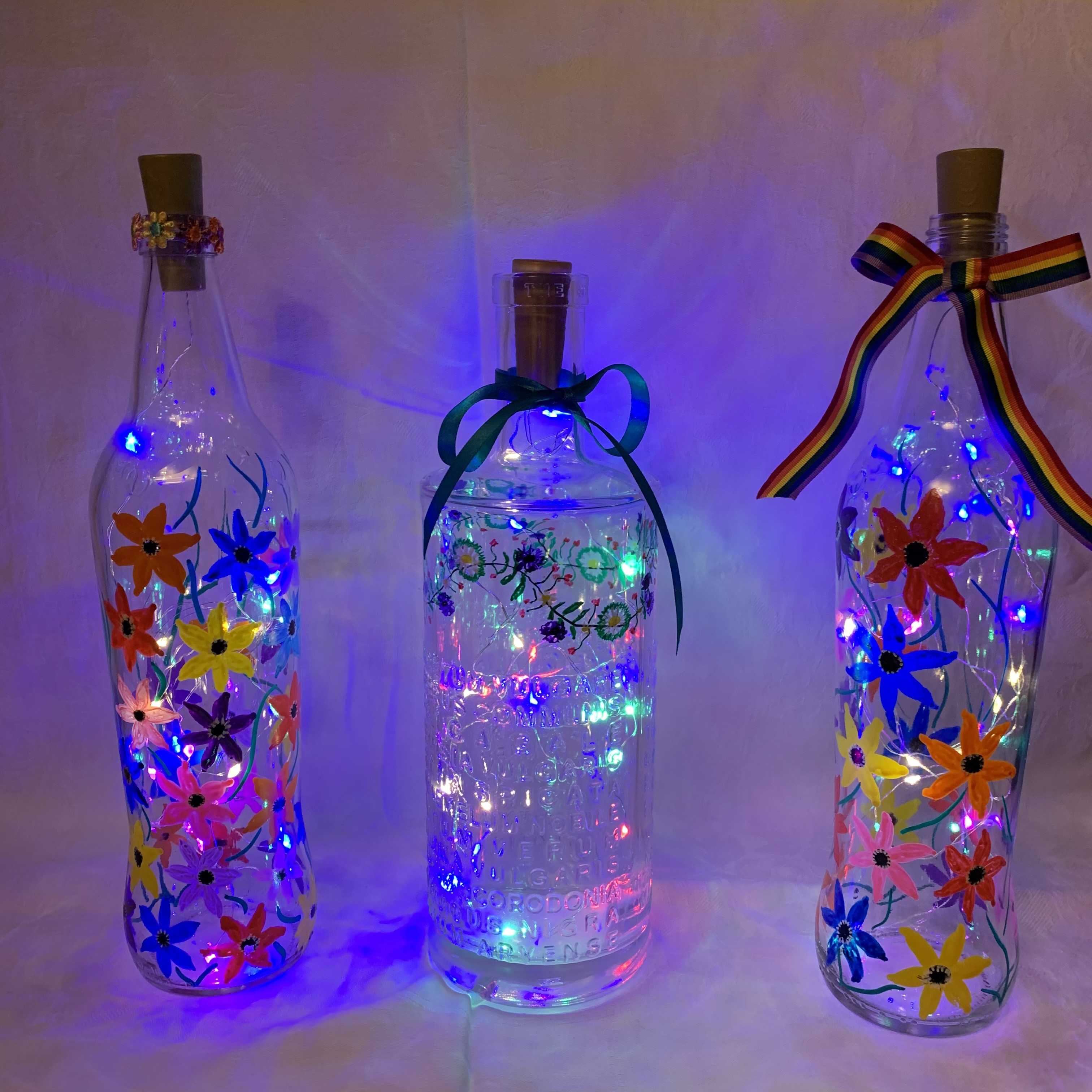 Bottle Hand Painted Flowers A £7 each