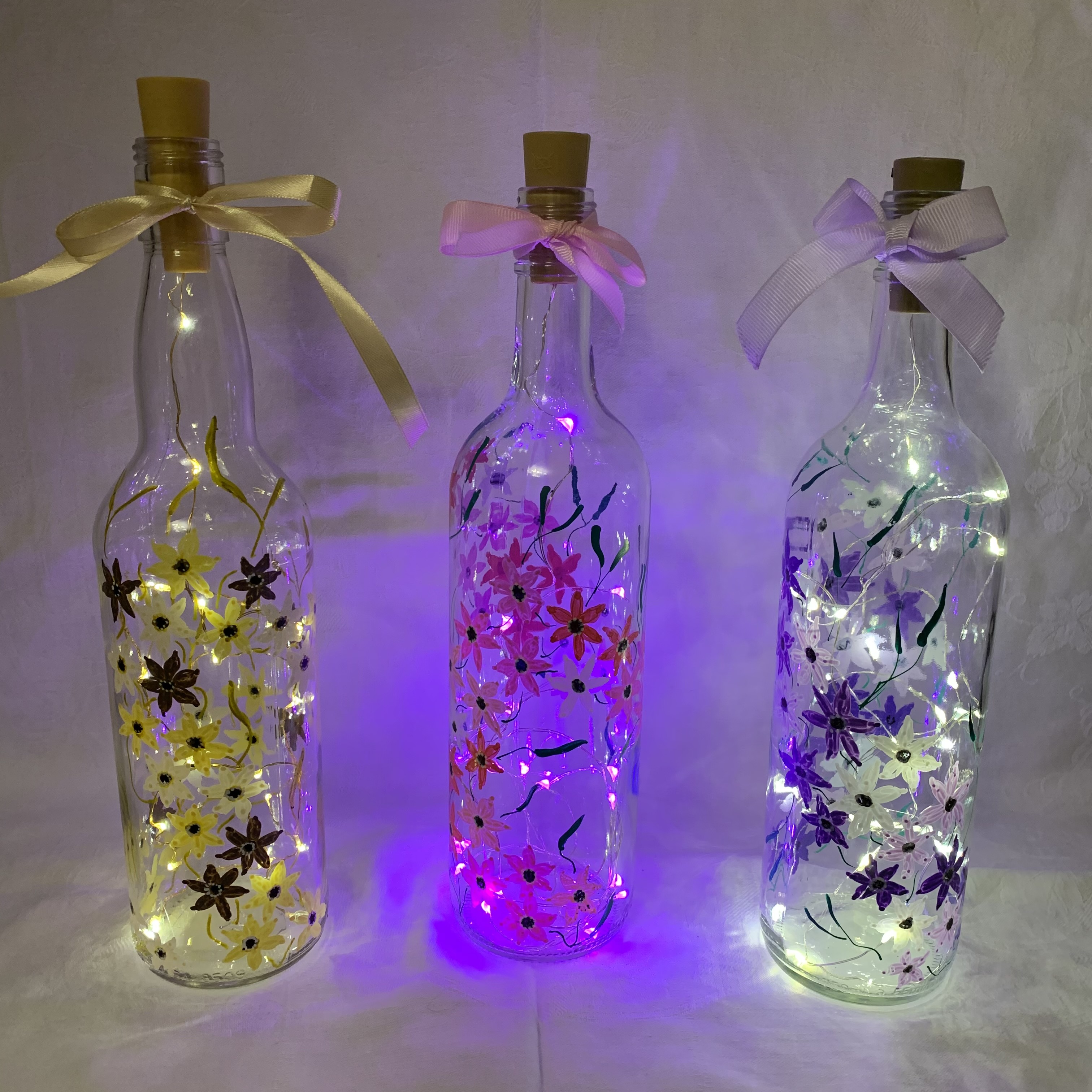 Bottle Hand Painted Flowers2 A £7 each