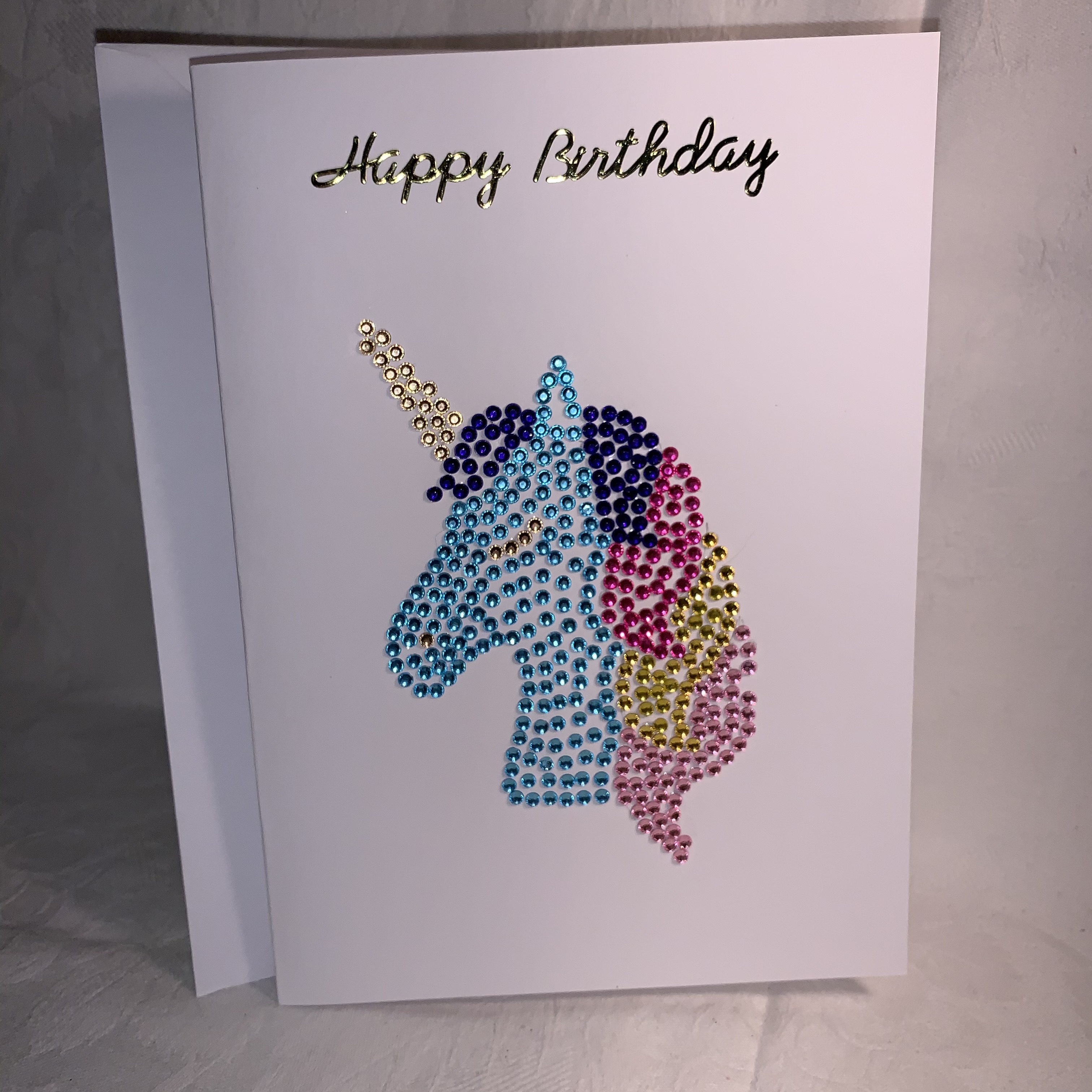 Cards Birthday Multi Jewelled Unicorn Head A £2.00