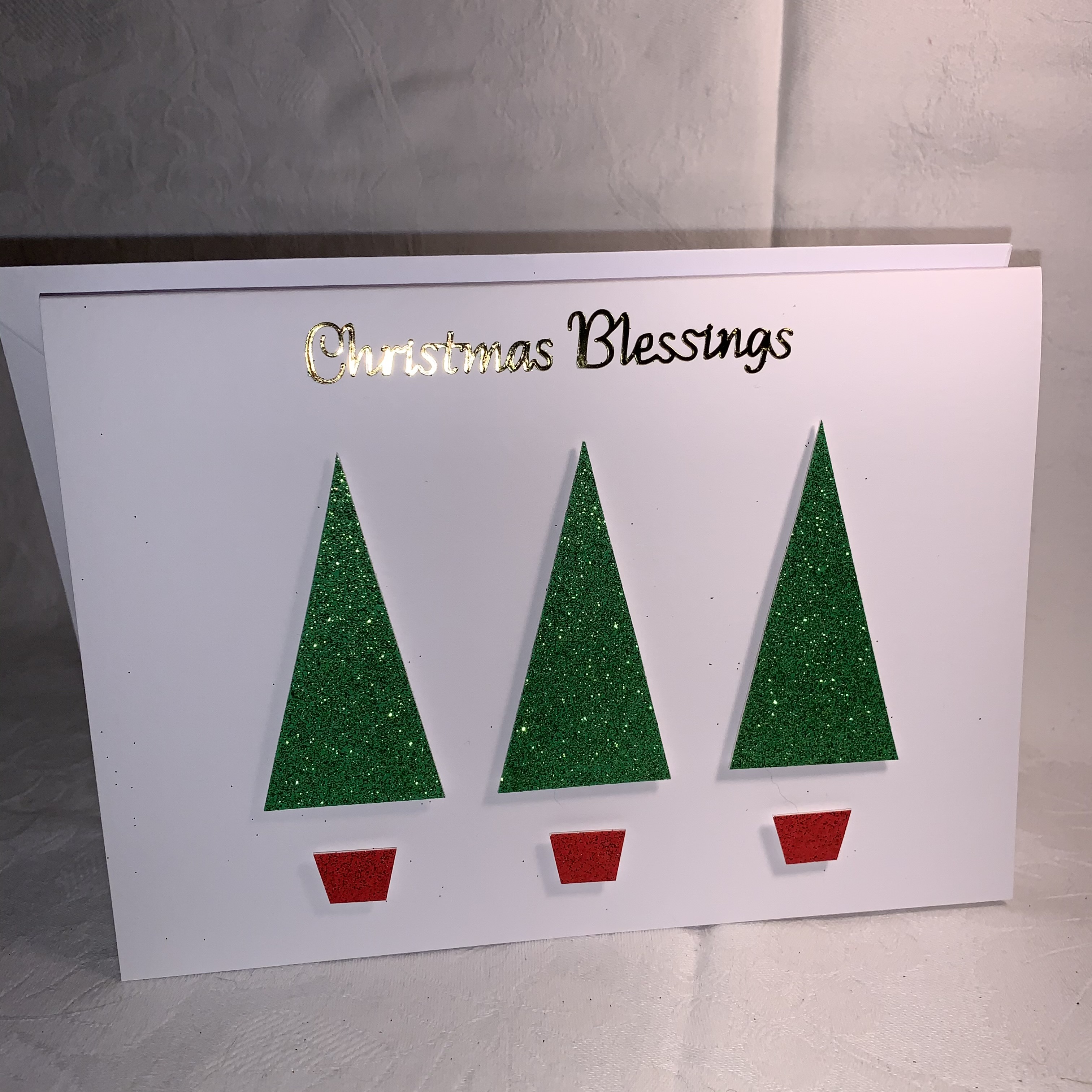 Cards Christmas 7×5 White 3 Glitter Trees