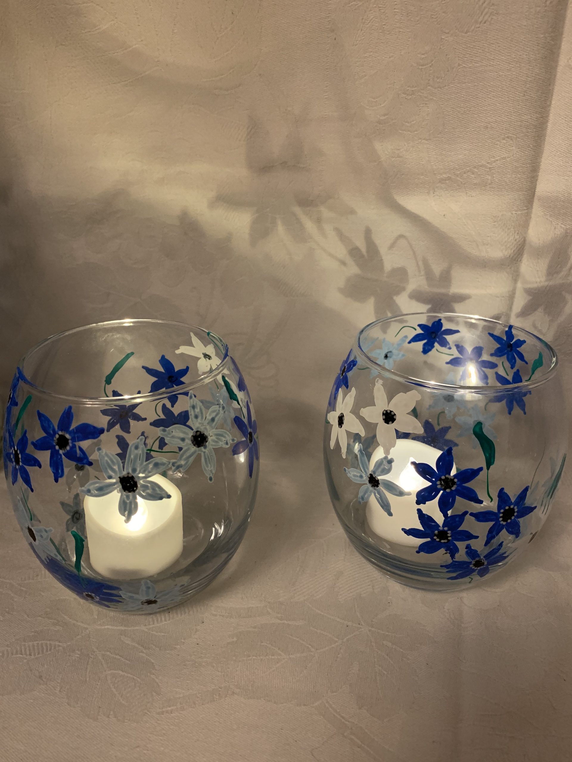 Tealight Blue Flowers £3 each £5 Pair Tealight Blue Flowers £3 each £5 Pair