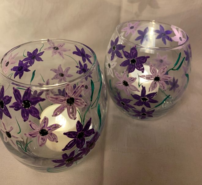 Tealight Purple Flowers £3 each £5 Pair Tealight Purple Flowers £3 each £5 Pair