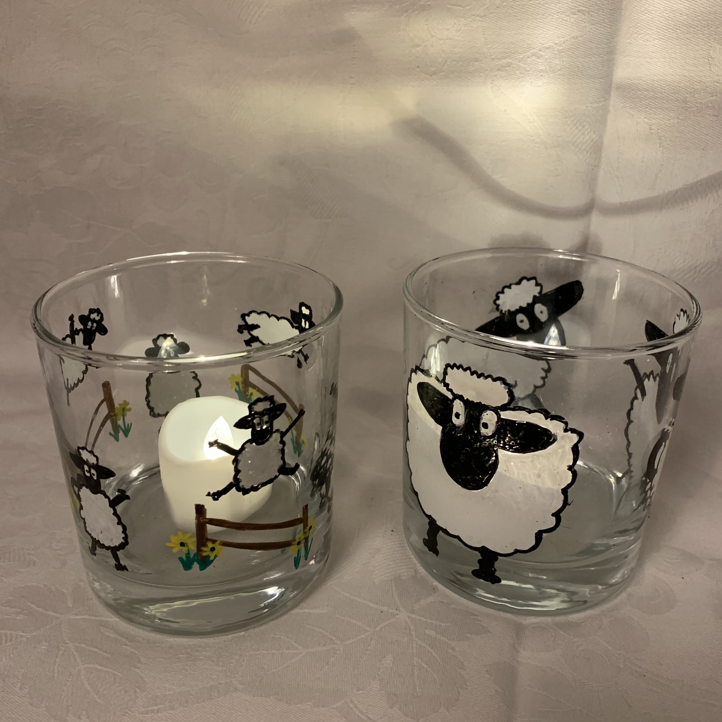 Tealight Set of 2 Cartoon Sheep B